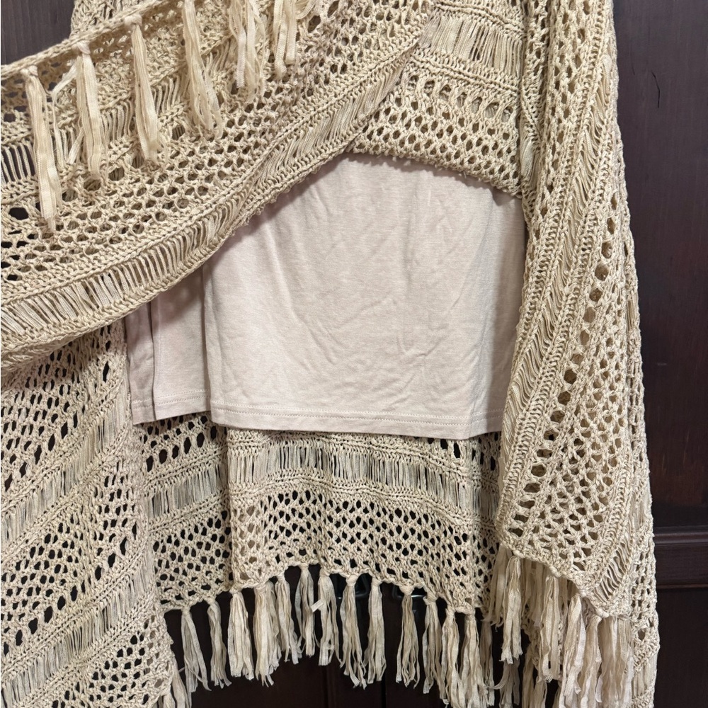 Chico's Crochet Fringe Woven Handkerchief Skirt Chicos Size 1 Cottagecore - Picture 6 of 11